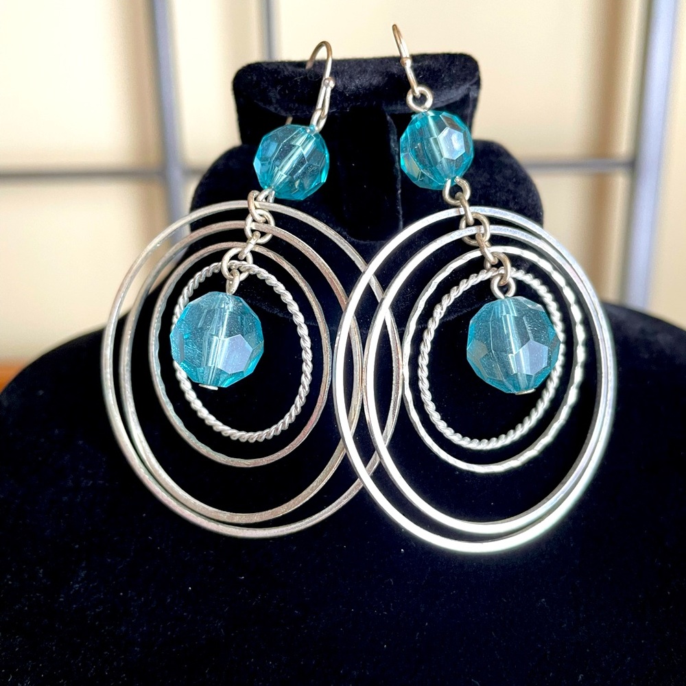 Silver and Blue Dangle Earrings